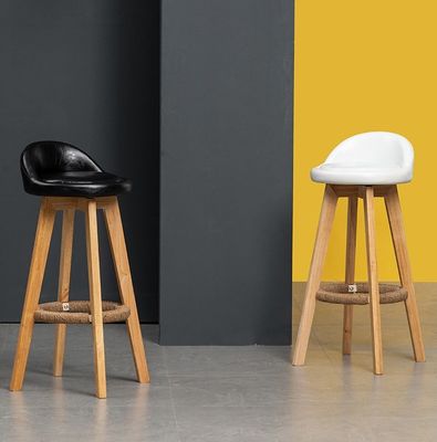 Коммерческая мебель Современный высокий барный стул с массивной деревянной рамой и тканевым сиденьем