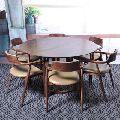 Современная столовая мебель Ореховый массивный деревянный каркас Круглый обеденный стол с уникальным дизайном Скандинавский дизайн