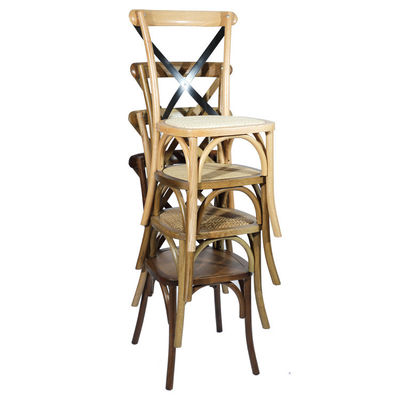 Конструкция на заказ Скандинавский современный ротан Крестный спинной слой накладываемый Массивный деревянный банкет Свадебный деревянный стул OEM обслуживание принято