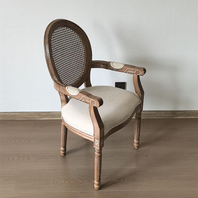 Современный дизайн стиль Нитролакировка Окончание французский винтажный стиль индивидуальная деревянная столовая ткань Louis кресло для поддержки рук