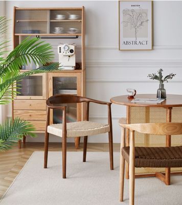 Домашняя мебель современный североевропейский стиль тканеная шнуровая столовые стулья с резиновой деревянной рамой