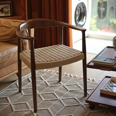 Домашняя мебель современный североевропейский стиль тканеная шнуровая столовые стулья с резиновой деревянной рамой