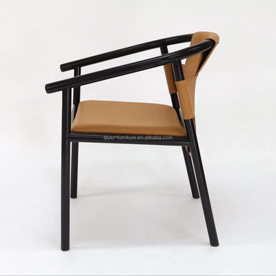 Специфический столовый стул с плотной деревянной рамой Leisure Lounge Accent Arm Chairs with Brown Saddle Leather