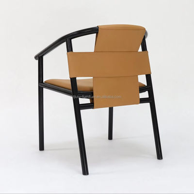 Специфический столовый стул с плотной деревянной рамой Leisure Lounge Accent Arm Chairs with Brown Saddle Leather