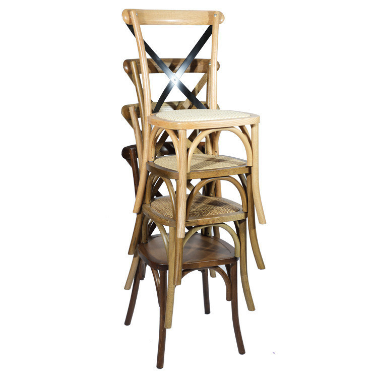 Конструкция на заказ Скандинавский современный ротан Крестный спинной слой накладываемый Массивный деревянный банкет Свадебный деревянный стул OEM обслуживание принято