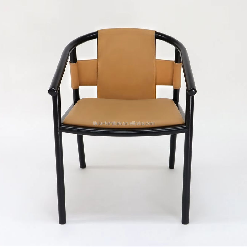 Специфический столовый стул с плотной деревянной рамой Leisure Lounge Accent Arm Chairs with Brown Saddle Leather